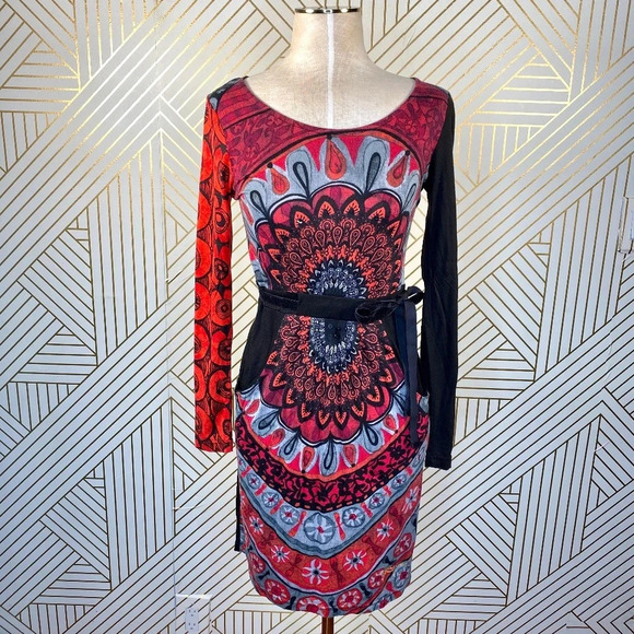Desigual Red and Black Mandala Print Dress‎ - Picture 1 of 8